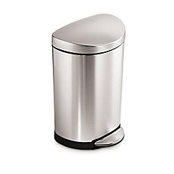 simplehuman Semi Round Fingerprint Proof Brushed Stainless Steel Step Trash Can 2.6 Gallons