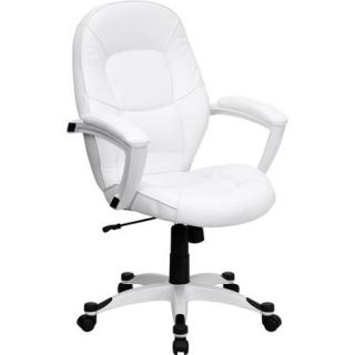 Flash Furniture Mid Back Leather Executive Office Chair with Arms, White