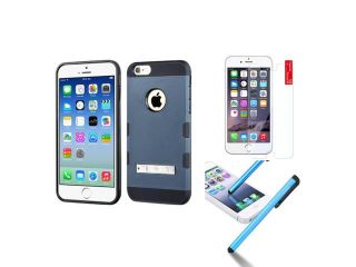 eForCity For iPhone 6 / 6S (4.7 inch) TUFF Trooper Hybrid Stand Case + Stylus + Screen Protector Ink Blue / Black