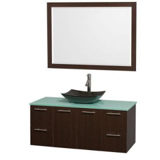 Wyndham Collection Amare 48 in. Vanity in Espresso with Glass Vanity Top in Green, Granite Sink and 46 in. Mirror WCR410048SESGGGS4M46
