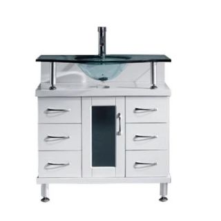 Virtu USA Vincente 32 in. Vanity in White with Glass Vanity Top in White MS 32 G WH