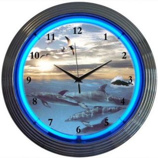 Neonetics Bar and Game Room 15'' Dolphins at Sea Wall Clock