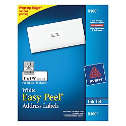 Avery Easy Peel White Inkjet Address Labels 1 x 2 58  Pack Of 750