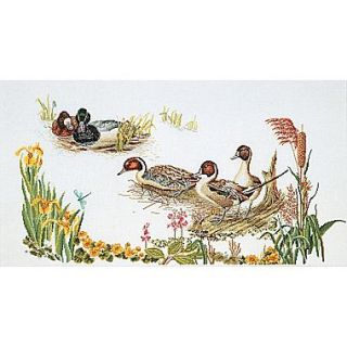 Thea Gouverneur TG2064 White 25.5 x 13.5 Ducks On Linen Counted Cross Stitch Kit