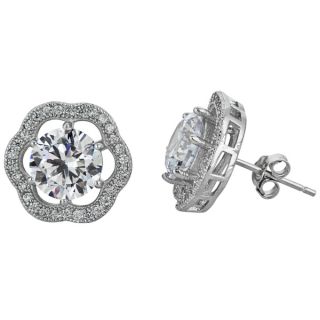 Collette Z Sterling Silver Clear Cubic Zirconia Square Halo Stud