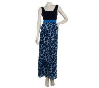 As Is Susan Graver Animal Print Chiffon Maxi Dress with Liquid Knit Top —