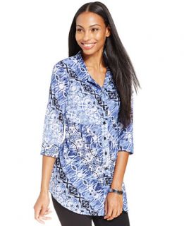 Style & Co. Printed Button Down Shirt   Tops   Women