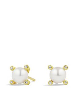 David Yurman Cable Earrings with Diamonds & Pearls in Gold, .03 ct. t.w.