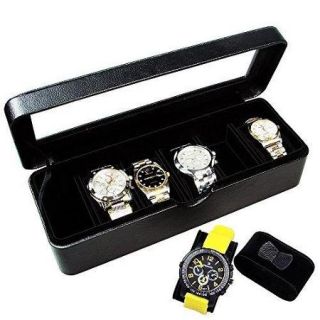 Ikee Design Deluxe Black Faux Leather Watch Case(6 Watches)