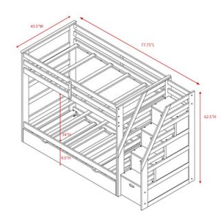 Twin Over Twin Standard Bunk Bed with Trundle and Storage Step by