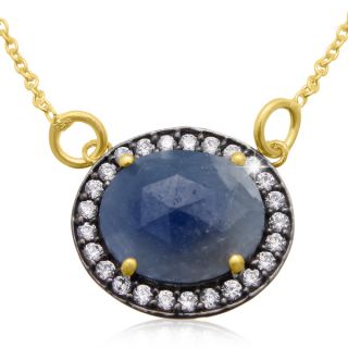 Miadora Sterling Silver Created Blue Sapphire and 1/10ct TDW Diamond