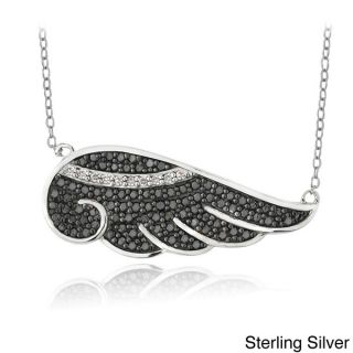 Icz Stonez Sterling Silver Black and White Cubic Zirconia Angel Wing
