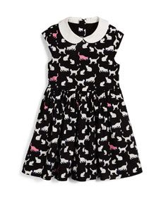 kate spade new york kimberly sleeveless sateen cat print dress, black/white, size 7 14