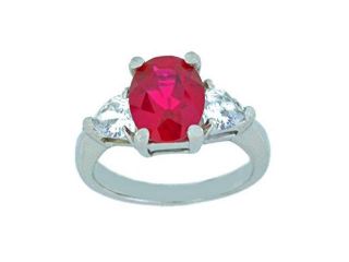 4 Ct Created Ruby Oval & White Topaz Heart Ring .925 Sterling Silver Rhodium