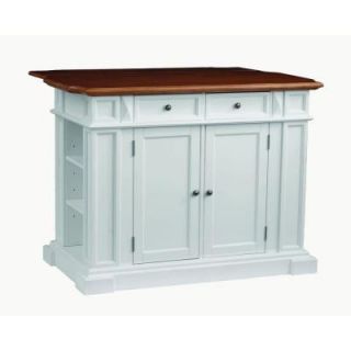 Home Styles Traditions Distressed Oak Drop Leaf Kitchen Island in White 5002 94