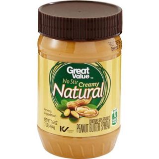 Great Value Natural No Stir Creamy Peanut Butter, 16 ounces, 12 count