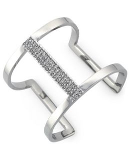 Vince Camuto Bracelet, Silver Tone Glass Crystal Cut Out Cuff Bracelet