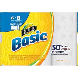 Bounty Basic Select A Size Big Roll Paper Towels, 1 Ply, 95 count, 6 Rolls/Pack (92981/85591)