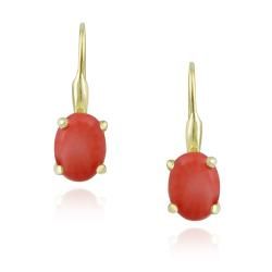 Glitzy Rocks 18k Gold over Silver Reconstituted Coral Earrings