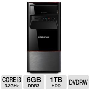 Lenovo Essential H430 2558 1CU Desktop PC   2nd generation Intel Core i3 2120 3.3GHz, 6GB DDR3, 1TB HDD, DVDRW, Keyboard/Mouse, Windows 7 Home Premium 64 bit,