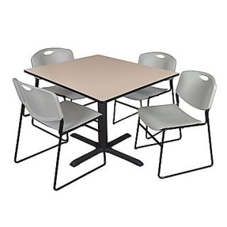 Regency 48 inch Square Laminate Table with 4 Zeng Stack Chairs, Beige & Gray