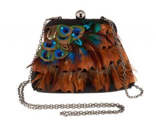 Lee Sands Peacock Feather Pouch Handbag —