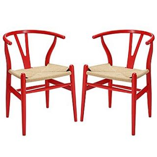 Modway Amish EEI 1319 Set of 2 Wood Dining Chairs, Red
