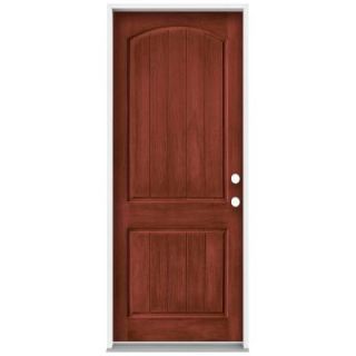 JELD WEN 36 in. x 96 in. Architectural 2 Panel Arch Top Plank Stained Walnut Fiberglass Prehung Front Door THDJW215600052