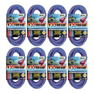 U.S. Wire 25 Foot Blue Cold Weather Extension Cord with Lighted Plug (8 Pack)