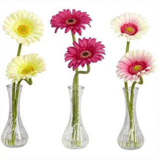 Nearly Natural Gerber Daisy with Bud Vase (Set of 3)   1248 A2