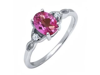 1.38 Ct Oval Pink Mystic Topaz White Topaz 925 Sterling Silver Ring