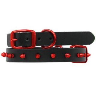 Platinum Pets 14.25 in. Black Genuine Leather Dog Collar in Red Spikes LC14INREDSPK