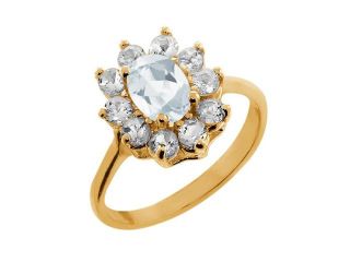 1.35 Ct Oval White Topaz Yellow Gold Plated Sterling Silver Ring