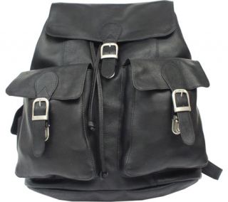 Piel Leather Large Buckle Flap Backpack 9726   Black