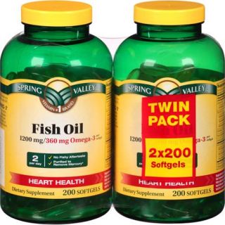 Spring Valley Fish Oil Dietary Supplement Softgels, 1200mg, 200 count, (Pack of 2)