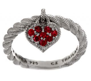 Judith Ripka Sterling Pave Diamonique Textured Heart Dangle Ring —