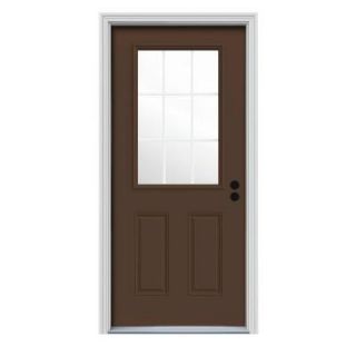 JELD WEN 30 in. x 80 in. 9 Lite Dark Chocolate Painted Premium Steel Prehung Front Door with Brickmould THDJW184600047