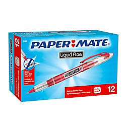 Paper Mate Liquid Expresso Porous Point Pens Fine Point 0.8 mm Clear Barrel Red Ink Pack Of 12
