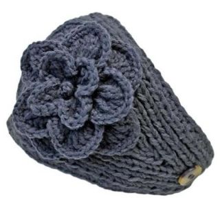 Luxury Divas Dark Gray Wide Ultra Soft Knit Crochet Headband With Flower