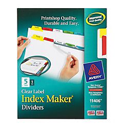 Avery Index Maker 30percent Recycled Clear Label Dividers With Color Tabs 5 Tab Multicolor 1 Set