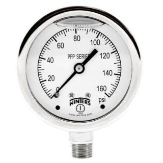 Winters Instruments PFP Series 2.5 in. Stainless Steel Liquid Filled Case Pressure Gauge with 1/4 in. NPT LM and Range of 0 160 psi PFP825R1