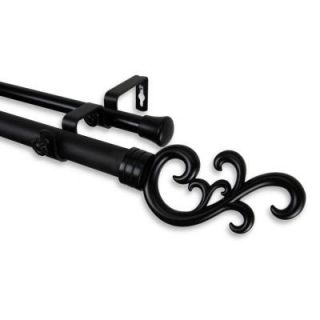 Rod Desyne 120 in.   170 in. Telescoping 1 in. Double Curtain Rod Kit in Black with Madeline Finial 100 63 992 D