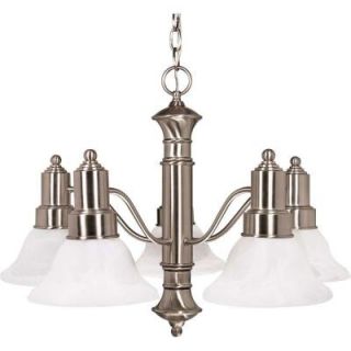 Glomar 5 Light Brushed Nickel Chandelier with Alabaster Glass Bell Shades HD 189