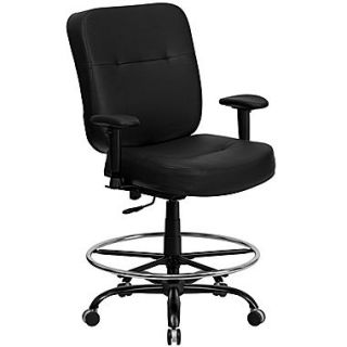 Flash Furniture HERCULES Series 400 lb. Capacity Big & Tall Leather Drafting Stool with Arms and Extra WIDE Seat, Black