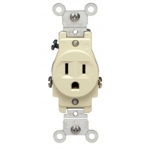 Leviton 5015 I 15 Amp Single Receptacle, 125V, 5 15R, Ivory, Commercial Grade