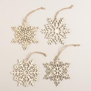 Laser Cut Wood Snowflake Ornaments, Set of 4