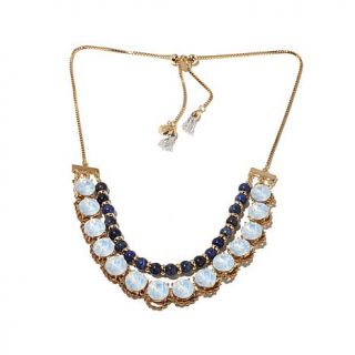 Nancy LeWinter "Blue Heaven" Bead and Faceted Goldtone Adjustable up to 28" Nec   8075346
