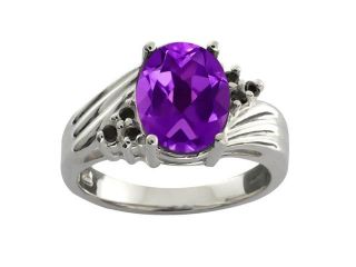 1.76 Ct Oval Purple Amethyst Black Diamond 925 Sterling Silver Ring