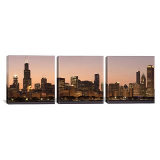 iCanvas Panoramic Photography Chicago Skyline Cityscape Dusk 3 Piece