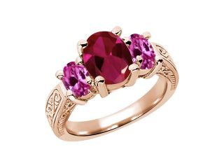 3.59 Ct Red Created Ruby Pink Created Sapphire  RG Plated Silver  Ring